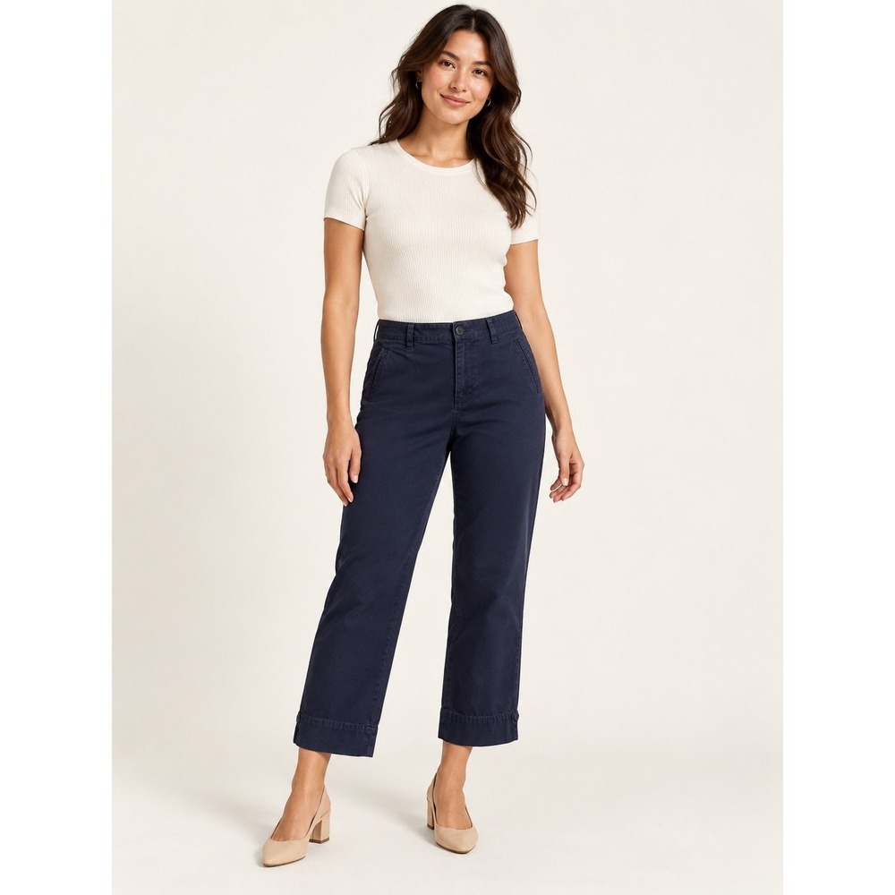 Lauren Ralph Lauren Pants Women's 8P Navy Blue Cropped Straight Leg Cotton